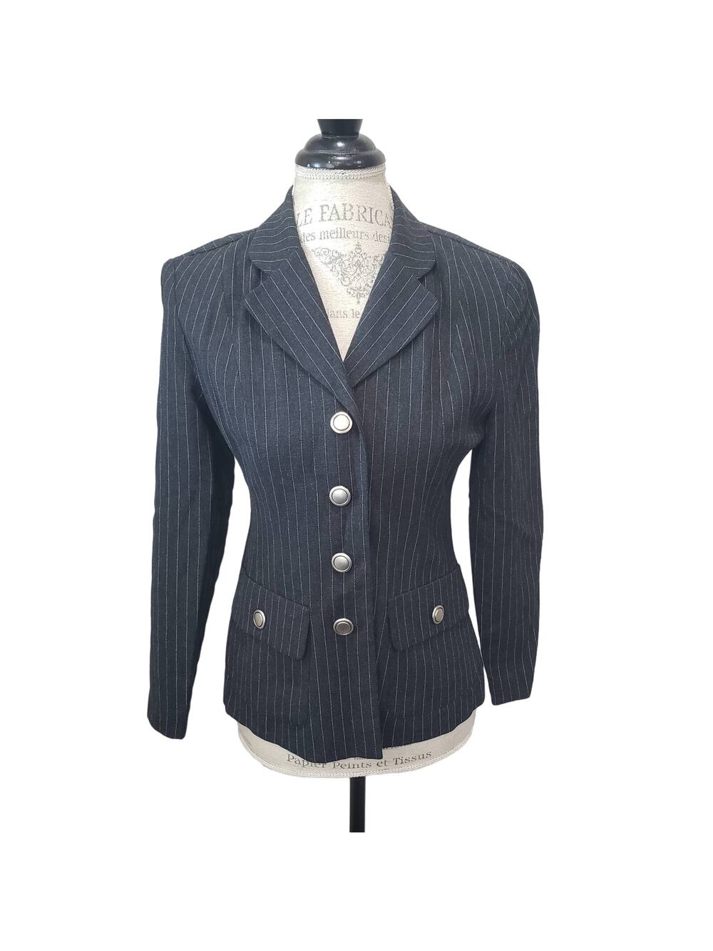 Lois Snyder Dani Max Petite Black & White Pin Striped Blazer Suit Jacket